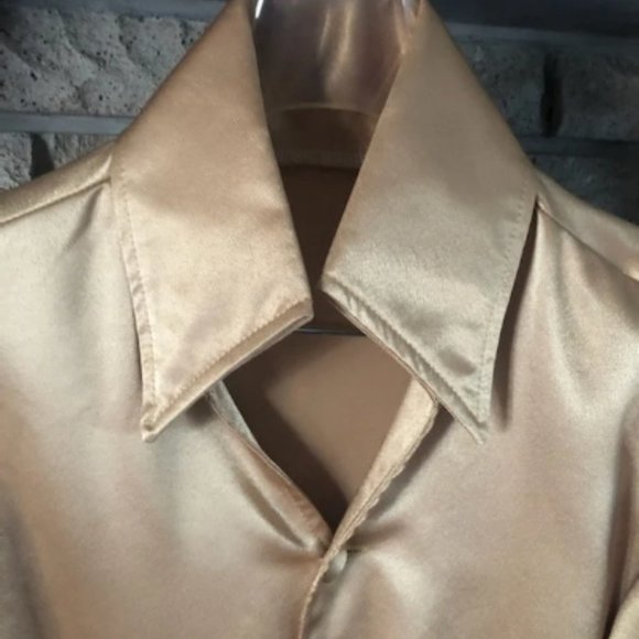 UNIQUE Unisex Gold Poet Satin Blouse - Picture 2 of 7